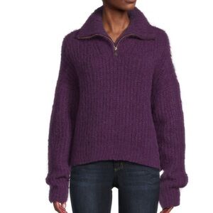 Ba & Sh Baltan Ribbed Alpaca Blend Zip Up Sweater Size S